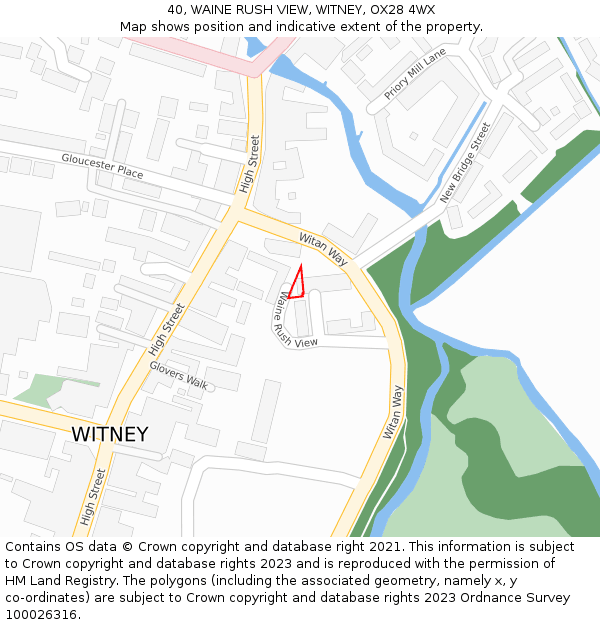 40, WAINE RUSH VIEW, WITNEY, OX28 4WX: Location map and indicative extent of plot