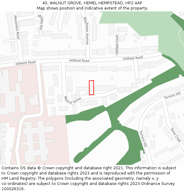 40, WALNUT GROVE, HEMEL HEMPSTEAD, HP2 4AP: Location map and indicative extent of plot