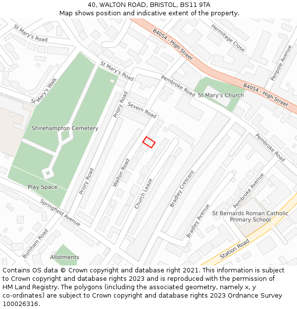 40, WALTON ROAD, BRISTOL, BS11 9TA: Location map and indicative extent of plot