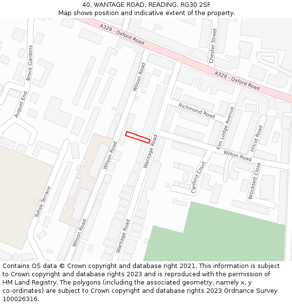 40, WANTAGE ROAD, READING, RG30 2SF: Location map and indicative extent of plot