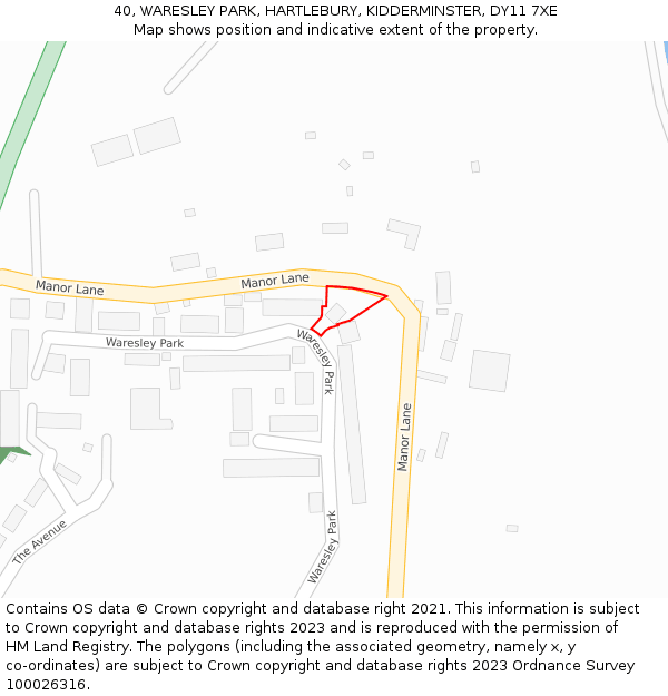 40, WARESLEY PARK, HARTLEBURY, KIDDERMINSTER, DY11 7XE: Location map and indicative extent of plot