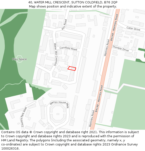 40, WATER MILL CRESCENT, SUTTON COLDFIELD, B76 2QP: Location map and indicative extent of plot