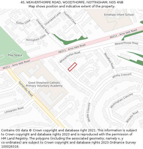 40, WEAVERTHORPE ROAD, WOODTHORPE, NOTTINGHAM, NG5 4NB: Location map and indicative extent of plot