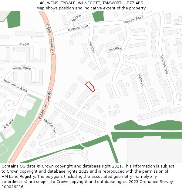 40, WENSLEYDALE, WILNECOTE, TAMWORTH, B77 4PS: Location map and indicative extent of plot