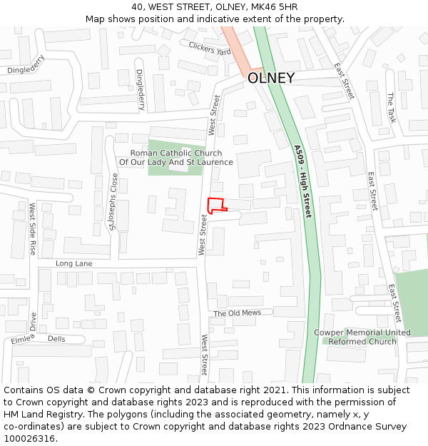 40, WEST STREET, OLNEY, MK46 5HR: Location map and indicative extent of plot