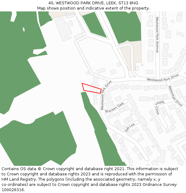40, WESTWOOD PARK DRIVE, LEEK, ST13 8NG: Location map and indicative extent of plot