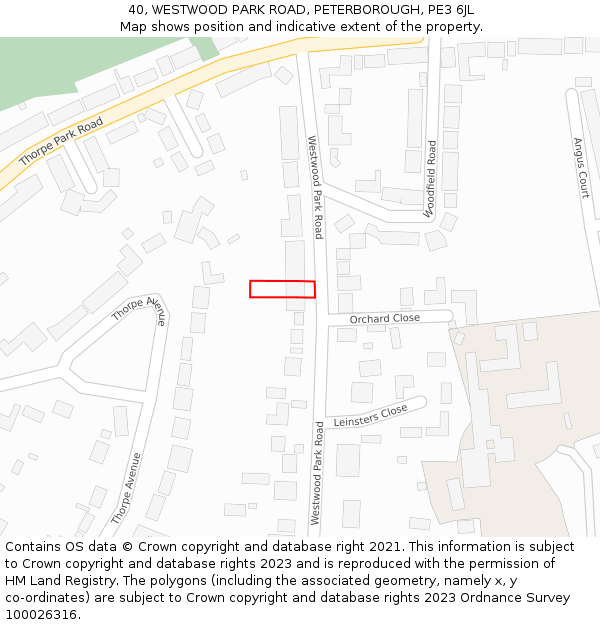 40, WESTWOOD PARK ROAD, PETERBOROUGH, PE3 6JL: Location map and indicative extent of plot