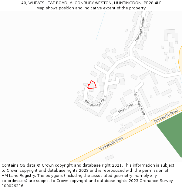 40, WHEATSHEAF ROAD, ALCONBURY WESTON, HUNTINGDON, PE28 4LF: Location map and indicative extent of plot