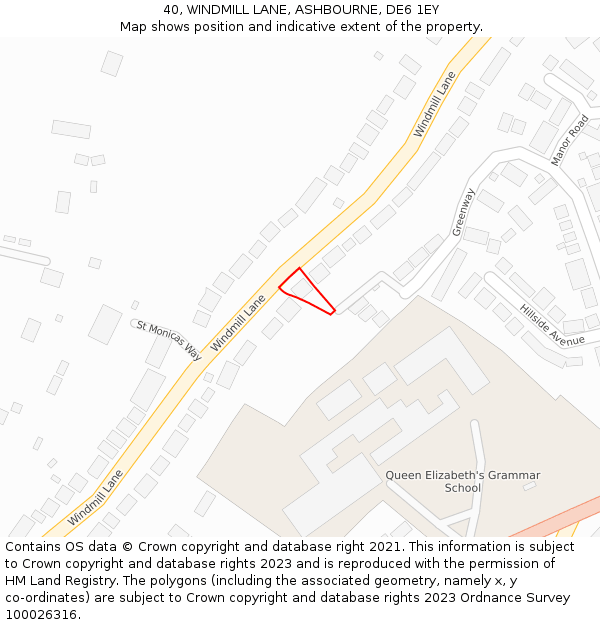 40, WINDMILL LANE, ASHBOURNE, DE6 1EY: Location map and indicative extent of plot