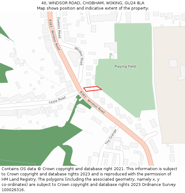 40, WINDSOR ROAD, CHOBHAM, WOKING, GU24 8LA: Location map and indicative extent of plot