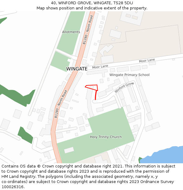 40, WINFORD GROVE, WINGATE, TS28 5DU: Location map and indicative extent of plot