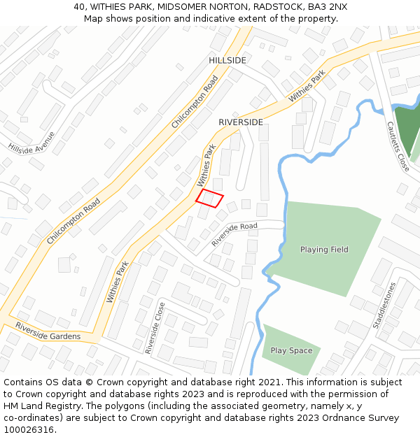40, WITHIES PARK, MIDSOMER NORTON, RADSTOCK, BA3 2NX: Location map and indicative extent of plot