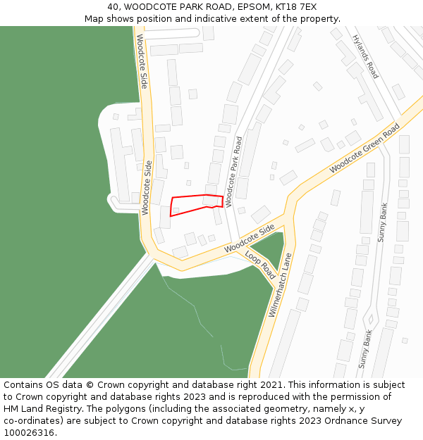 40, WOODCOTE PARK ROAD, EPSOM, KT18 7EX: Location map and indicative extent of plot