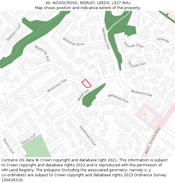 40, WOODCROSS, MORLEY, LEEDS, LS27 9HU: Location map and indicative extent of plot
