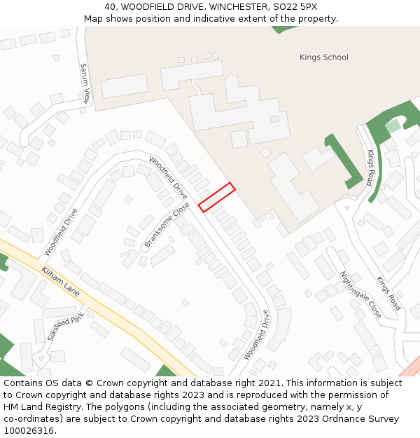 40, WOODFIELD DRIVE, WINCHESTER, SO22 5PX: Location map and indicative extent of plot