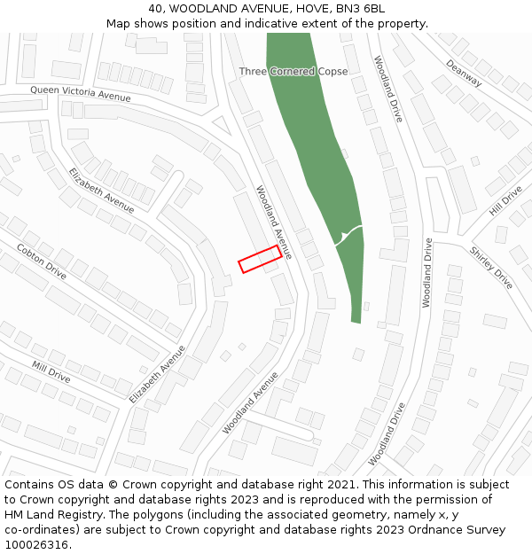 40, WOODLAND AVENUE, HOVE, BN3 6BL: Location map and indicative extent of plot