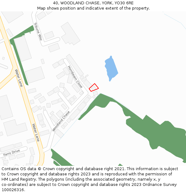 40, WOODLAND CHASE, YORK, YO30 6RE: Location map and indicative extent of plot