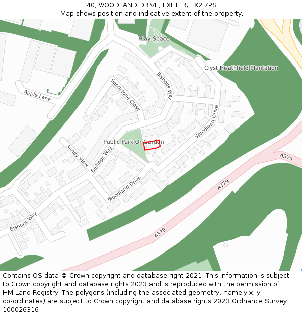 40, WOODLAND DRIVE, EXETER, EX2 7PS: Location map and indicative extent of plot