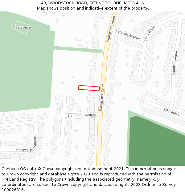 40, WOODSTOCK ROAD, SITTINGBOURNE, ME10 4HN: Location map and indicative extent of plot