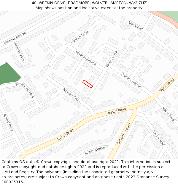 40, WREKIN DRIVE, BRADMORE, WOLVERHAMPTON, WV3 7HZ: Location map and indicative extent of plot