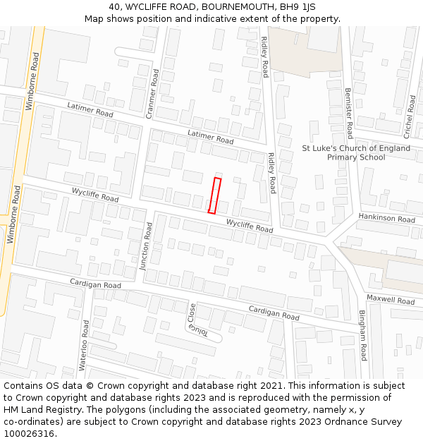 40, WYCLIFFE ROAD, BOURNEMOUTH, BH9 1JS: Location map and indicative extent of plot