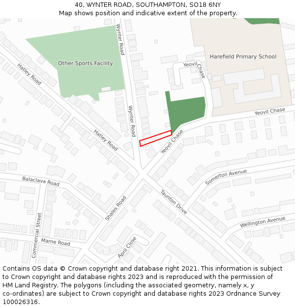 40, WYNTER ROAD, SOUTHAMPTON, SO18 6NY: Location map and indicative extent of plot