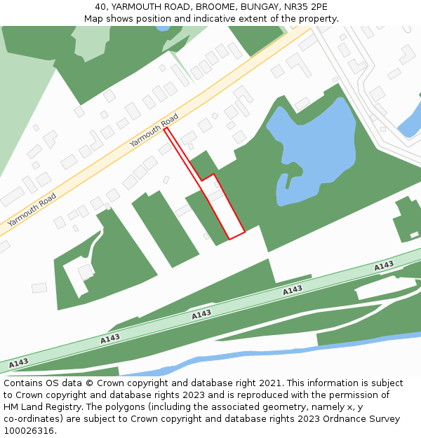 40, YARMOUTH ROAD, BROOME, BUNGAY, NR35 2PE: Location map and indicative extent of plot