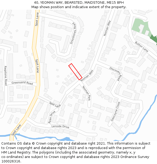40, YEOMAN WAY, BEARSTED, MAIDSTONE, ME15 8PH: Location map and indicative extent of plot