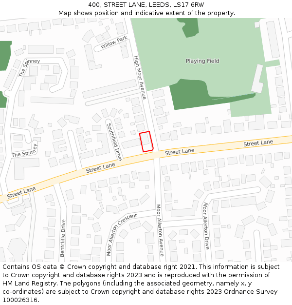 400, STREET LANE, LEEDS, LS17 6RW: Location map and indicative extent of plot