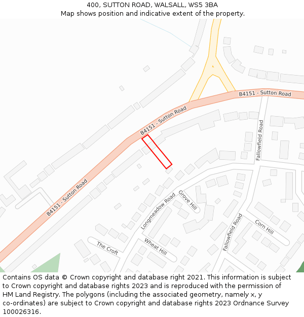 400, SUTTON ROAD, WALSALL, WS5 3BA: Location map and indicative extent of plot
