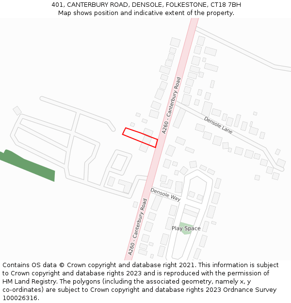 401, CANTERBURY ROAD, DENSOLE, FOLKESTONE, CT18 7BH: Location map and indicative extent of plot
