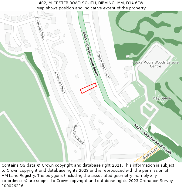 402, ALCESTER ROAD SOUTH, BIRMINGHAM, B14 6EW: Location map and indicative extent of plot