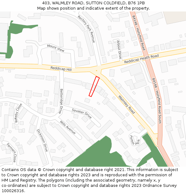403, WALMLEY ROAD, SUTTON COLDFIELD, B76 1PB: Location map and indicative extent of plot