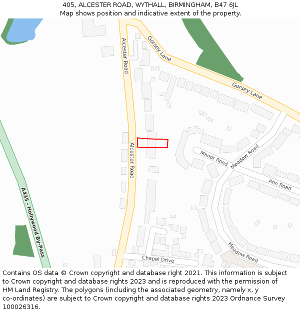 405, ALCESTER ROAD, WYTHALL, BIRMINGHAM, B47 6JL: Location map and indicative extent of plot