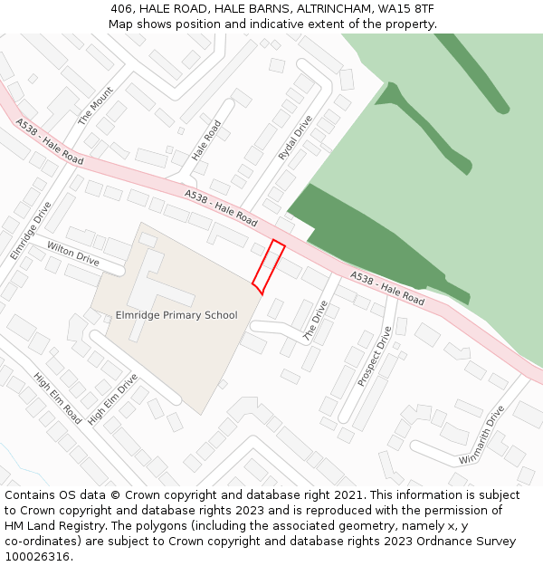 406, HALE ROAD, HALE BARNS, ALTRINCHAM, WA15 8TF: Location map and indicative extent of plot