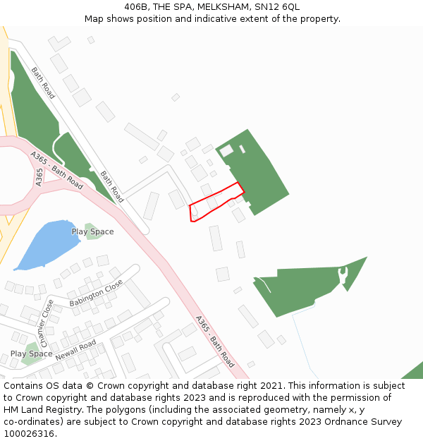 406B, THE SPA, MELKSHAM, SN12 6QL: Location map and indicative extent of plot