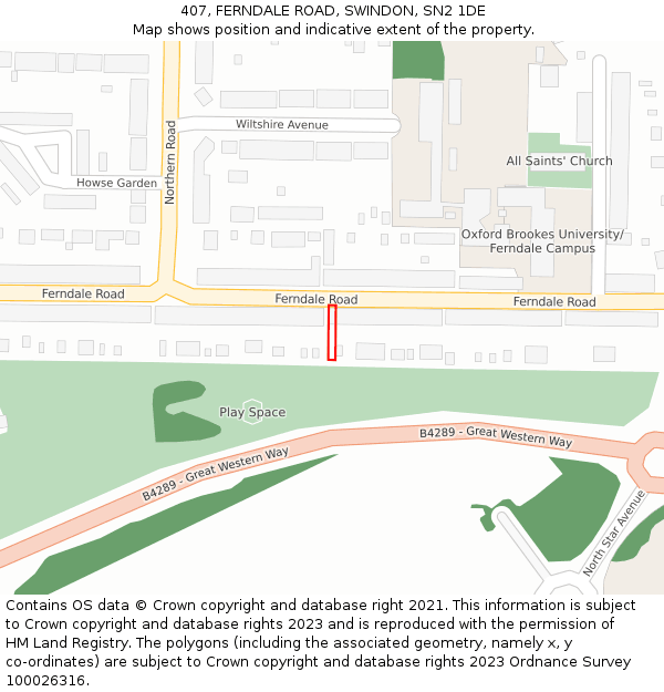 407, FERNDALE ROAD, SWINDON, SN2 1DE: Location map and indicative extent of plot