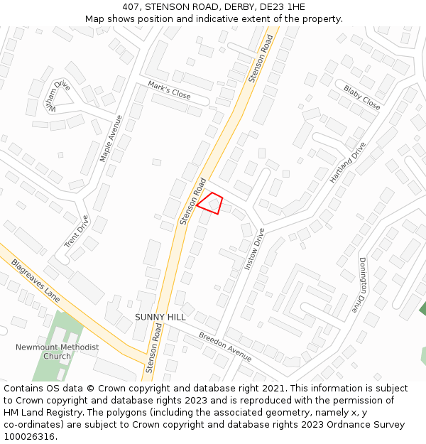407, STENSON ROAD, DERBY, DE23 1HE: Location map and indicative extent of plot