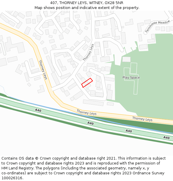 407, THORNEY LEYS, WITNEY, OX28 5NR: Location map and indicative extent of plot