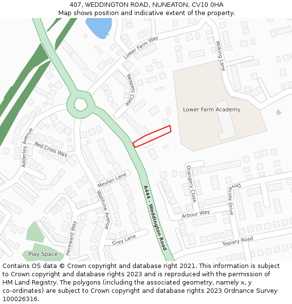 407, WEDDINGTON ROAD, NUNEATON, CV10 0HA: Location map and indicative extent of plot