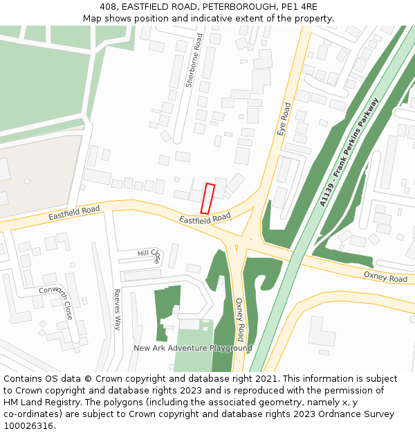 408, EASTFIELD ROAD, PETERBOROUGH, PE1 4RE: Location map and indicative extent of plot