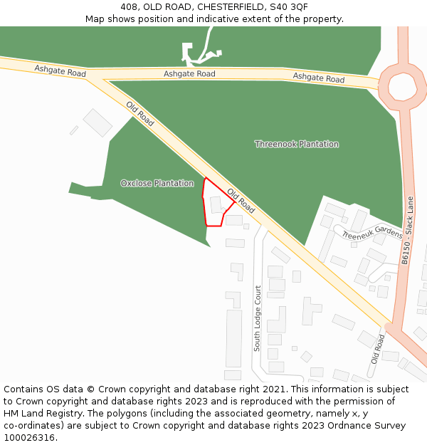 408, OLD ROAD, CHESTERFIELD, S40 3QF: Location map and indicative extent of plot