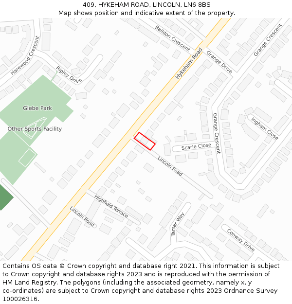 409, HYKEHAM ROAD, LINCOLN, LN6 8BS: Location map and indicative extent of plot