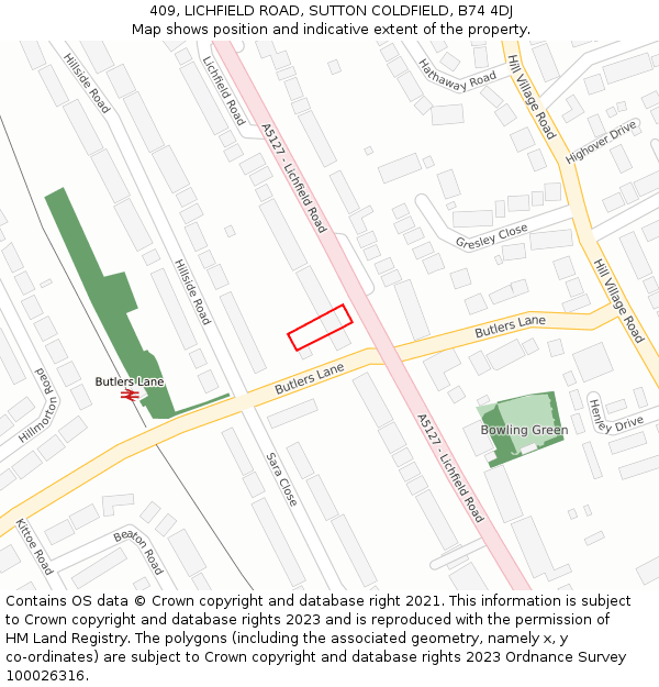 409, LICHFIELD ROAD, SUTTON COLDFIELD, B74 4DJ: Location map and indicative extent of plot