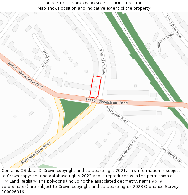 409, STREETSBROOK ROAD, SOLIHULL, B91 1RF: Location map and indicative extent of plot