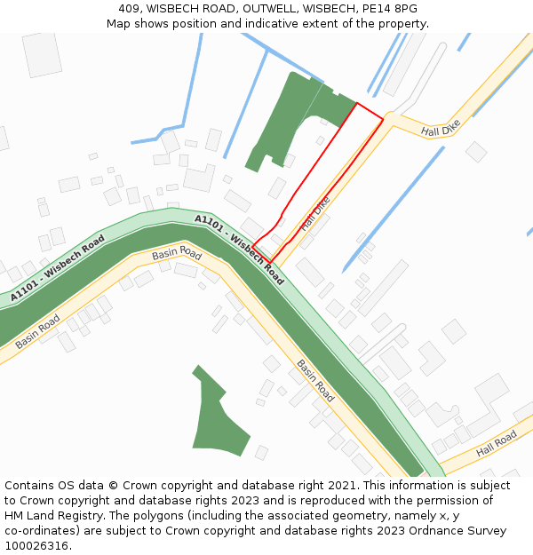 409, WISBECH ROAD, OUTWELL, WISBECH, PE14 8PG: Location map and indicative extent of plot