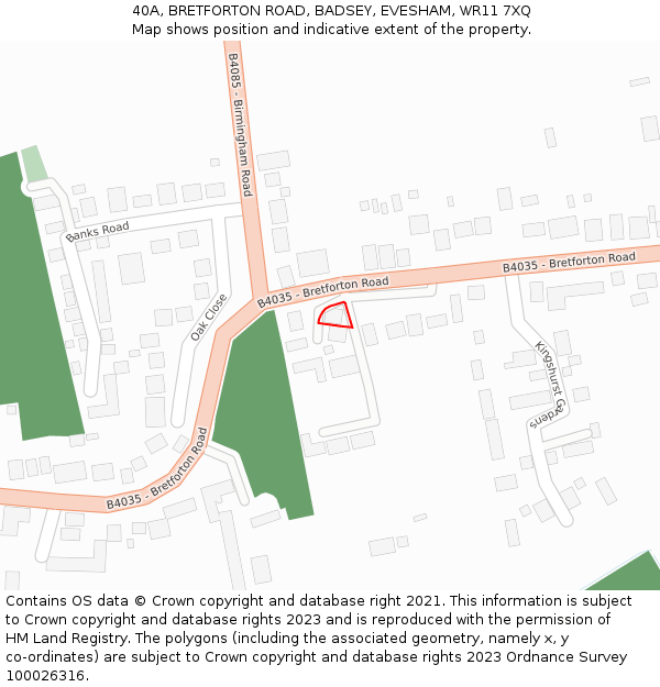 40A, BRETFORTON ROAD, BADSEY, EVESHAM, WR11 7XQ: Location map and indicative extent of plot