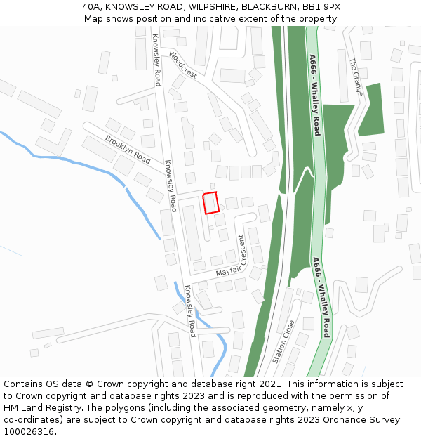 40A, KNOWSLEY ROAD, WILPSHIRE, BLACKBURN, BB1 9PX: Location map and indicative extent of plot