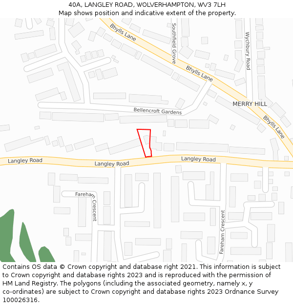 40A, LANGLEY ROAD, WOLVERHAMPTON, WV3 7LH: Location map and indicative extent of plot