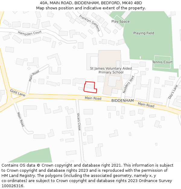 40A, MAIN ROAD, BIDDENHAM, BEDFORD, MK40 4BD: Location map and indicative extent of plot